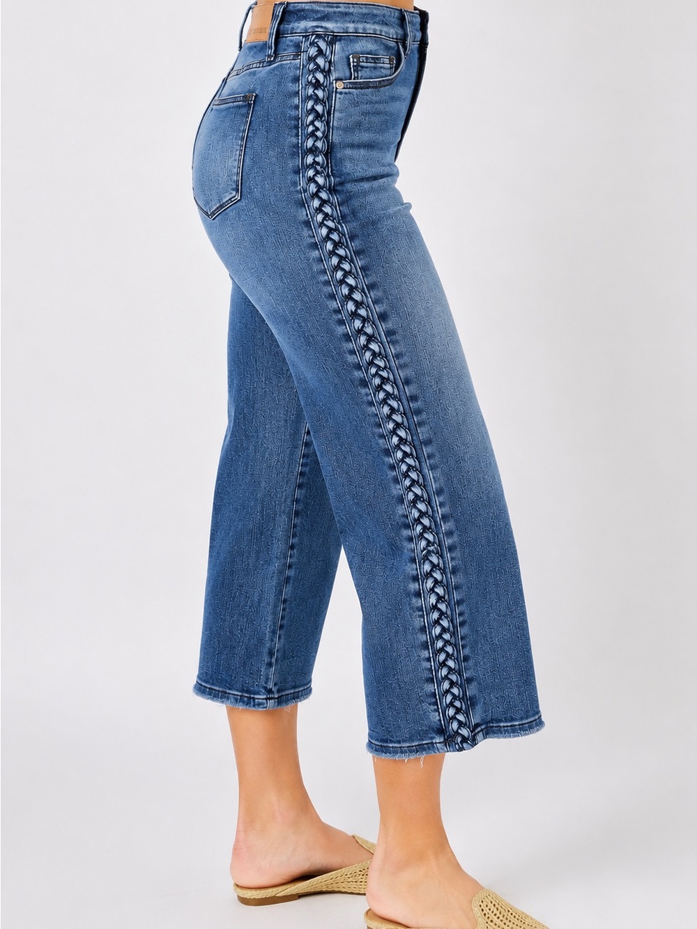 Judy Blue Braided Wide Leg Crop High Rise Jeans 20W